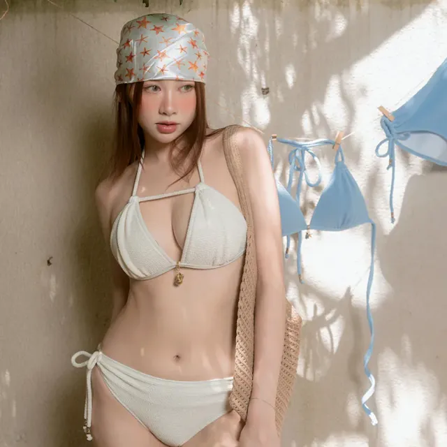 【SeasonsBikini】台灣製黑標 人魚雙肩帶美胸比基尼泳衣-奶油白 -013(台灣製雙肩帶美胸)