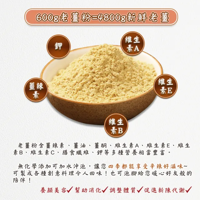 【蔘大王】純老薑粉300gX6組(辛辣醇厚 幫助消化 促進新陳代謝)