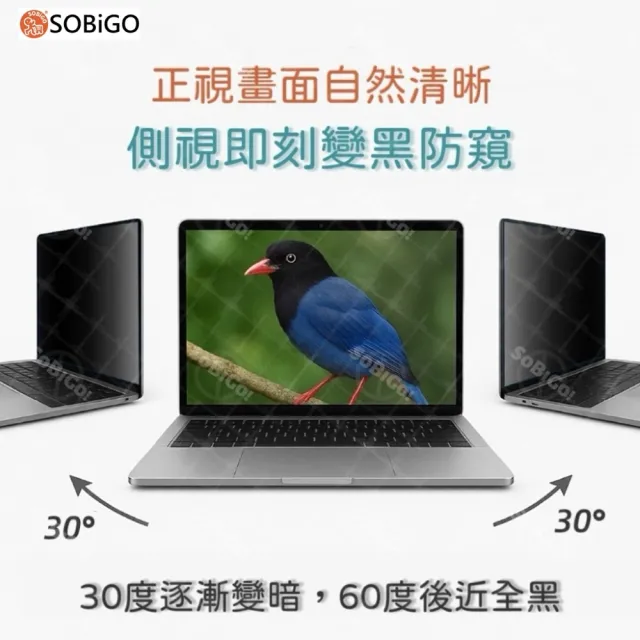 【SOBiGO!】筆電抗藍光防窺片14吋16:10(顯示區域尺寸304*190mm)