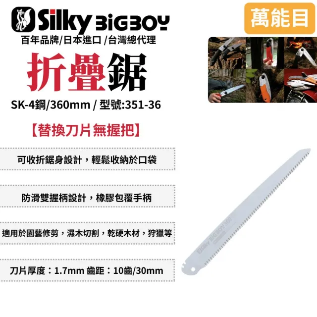 【Silky 喜樂】替換刀片無握把 360mm折疊鋸351-36(折疊鋸 鋸子 手鋸 園藝 樹枝修剪 修枝鋸 刀鋸 折合鋸)