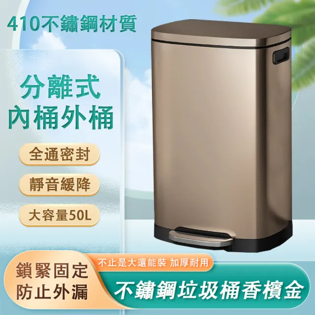 【HUIJIAYIGOU 惠家易購】不鏽鋼垃圾桶 廚房垃圾桶 大容量帶蓋垃圾桶(腳踏式垃圾桶 衛生桶 家商兩用 50L)