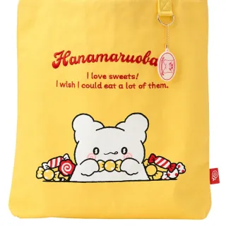 【小禮堂】雙11 Sanrio 三麗鷗 花丸 棉質直式肩背袋 甜蜜糖果(平輸品)