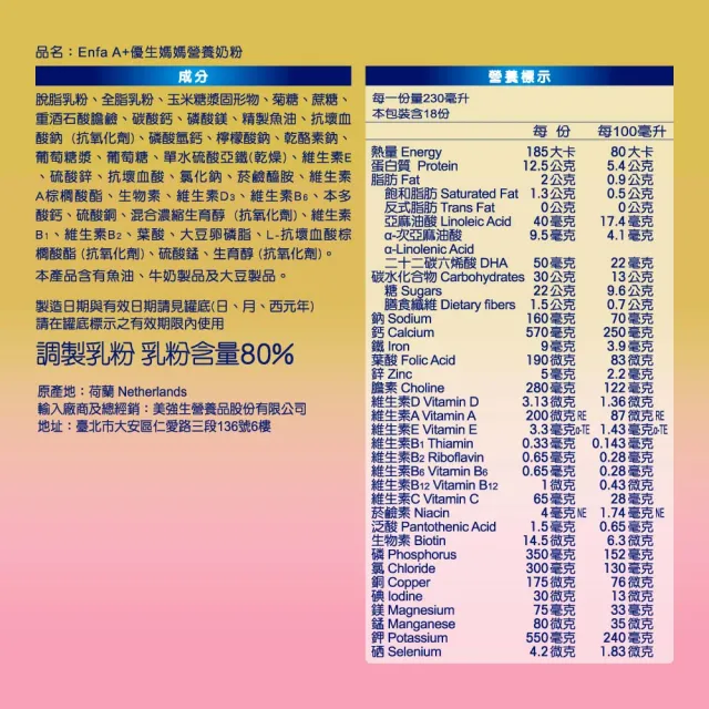 【美強生】官方直營 優生媽媽A+準備懷孕及哺乳媽媽適用_新升級 (900gX2)