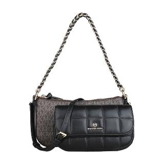 【Michael Kors】MICHAEL KORS 經典LOGO四合一PVC搭縫線牛皮拉鍊釦式手提斜揹包(深褐x黑)