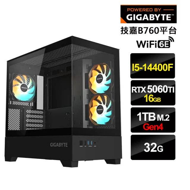 【技嘉平台】i5十核GeForce RTX 5060 Ti 16G{美好世代B}電競電腦(i5-14400F/B760/32G/1TB_M.2/WIFI)