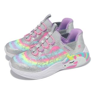 【SKECHERS】燈鞋 S Lights-Unicorn Slip-Ins 大童 中童 銀 彩 閃燈 發光 休閒鞋(302296-LSMLT)