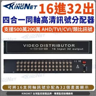 【KINGNET】帝網監視器 16進32出影像分配器 AHD CVI TVI CVBS(500萬 四合一同軸高畫質訊號)