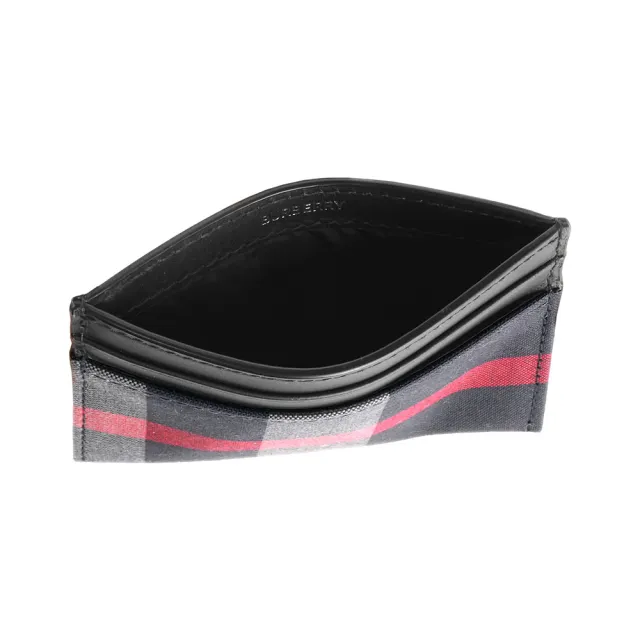【BURBERRY 巴寶莉】Sandon 格紋帆布及皮革4卡卡片夾/名片夾(海軍藍/灰色)
