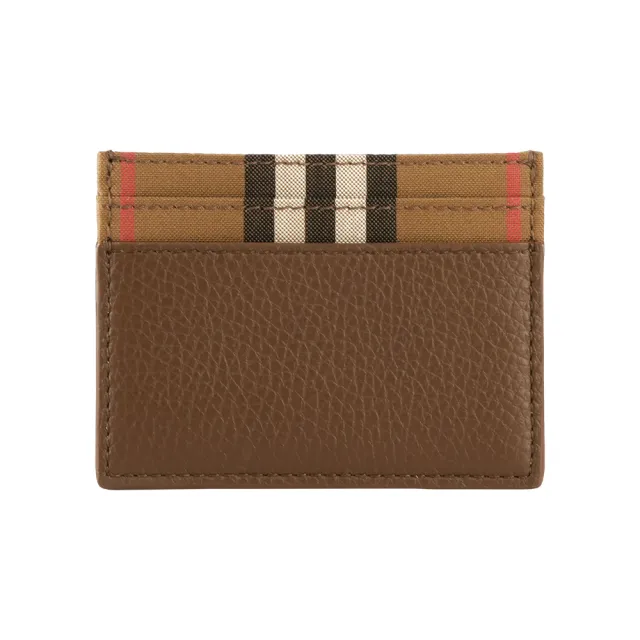 【BURBERRY 巴寶莉】Sandon 格紋帆布及皮革4卡卡片夾/名片夾(土棕色)