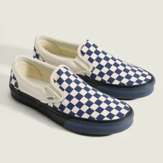 【VANS 官方旗艦】Classic Slip-On 男女款白色/深藍色棋盤格滑板鞋