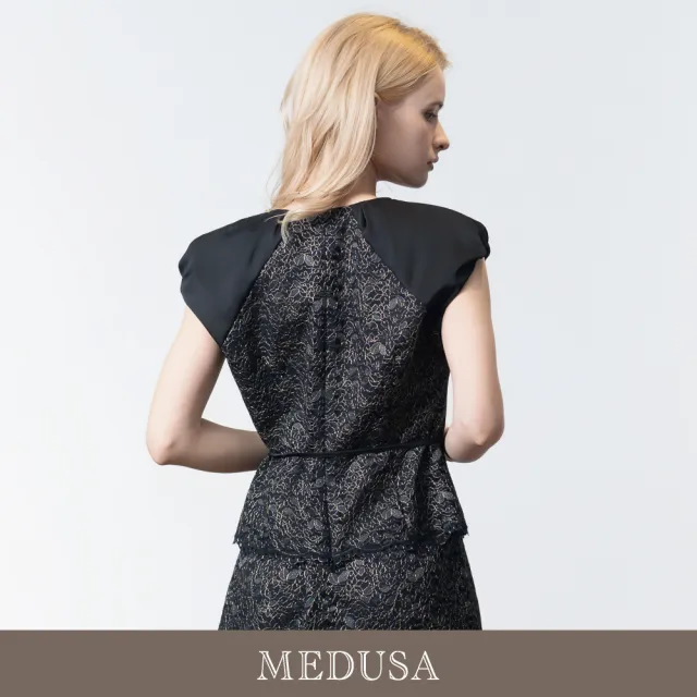 【MEDUSA 曼度莎】現貨-夜語金絲緹花泡泡袖蕾絲上衣（M-XL）｜女上衣 宴會禮服 蕾絲緹花(605-5360A)