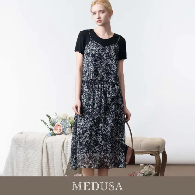【MEDUSA 曼度莎】現貨-假兩件式碎花雪紡吊帶洋裝（M-XL）｜夏季洋裝 雪紡洋裝 吊帶洋裝(601-92406)