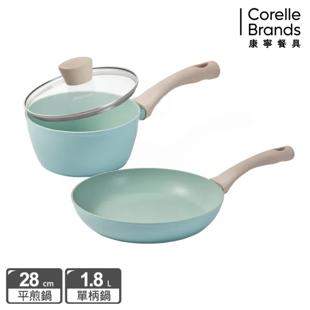 【CorelleBrands 康寧餐具】SNAPWARE 鈦輕量不沾平煎鍋28CM+18CM(IH爐可用)