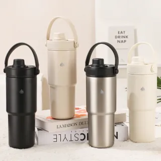 【Beroso 倍麗森】2025全新升級款-不鏽鋼內陶瓷保溫環保手提杯735ml-三色任選(雙層/隨行杯//露營)