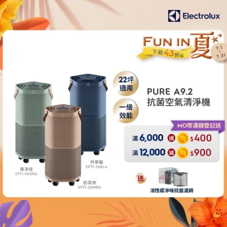【Electrolux 伊萊克斯】高效能抗菌空氣清淨機 EP71-56BLA 56GRA 56WBA(Pure A9.2 三色任選 22坪內適用)
