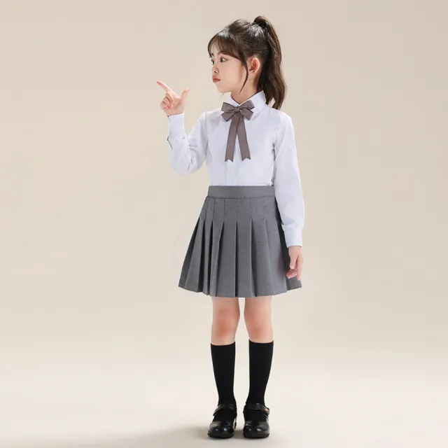 【橘魔法】女童細斜紋純白長袖襯衫(長袖上衣 大童 白襯衫 花童 表演服裝 攝影 鋼琴 表演 童裝 兒童 女童)