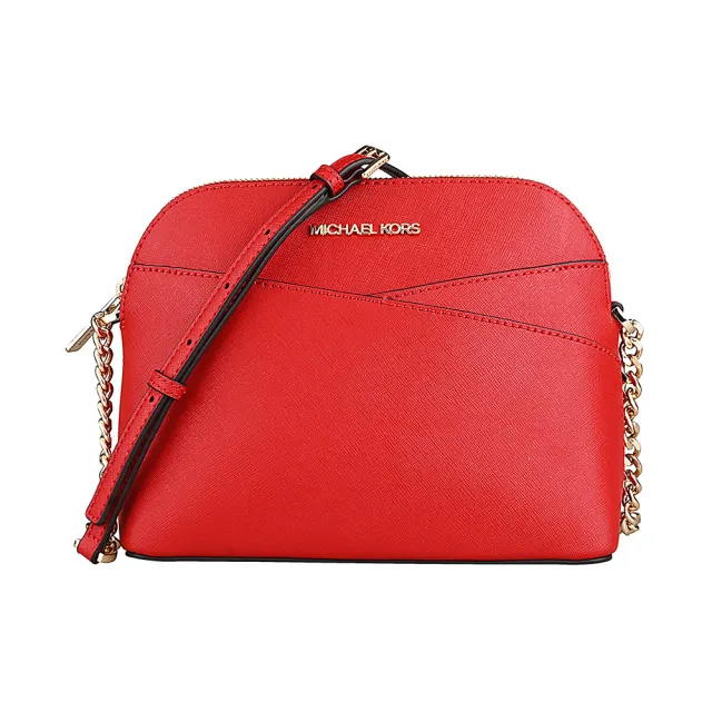 【Michael Kors】MICHAEL KORS Jet Set Travel圓頂造型十字紋防刮皮革拉鍊斜背包(中/火焰紅)