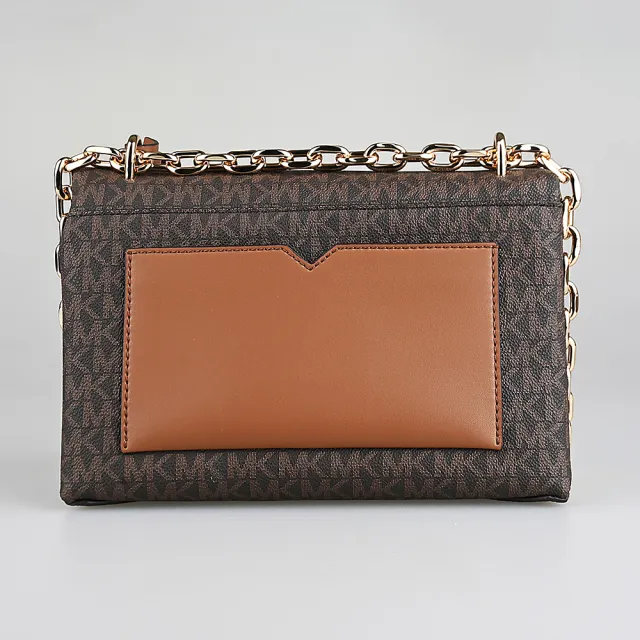【Michael Kors】MICHAEL KORS CECE刻印LOGO印花塗層帆布扣式手提斜背包(中/深褐x橡子棕)