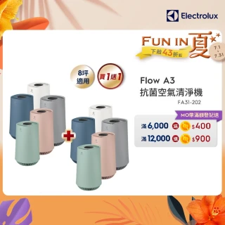 買一送一【Electrolux 伊萊克斯】Flow A3 Air 抗菌空氣清淨機-五色任選(8坪適用FA31-202)