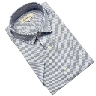 【MURANO】全棉時尚短袖襯衫-藍白條(M~2XL 台灣製、現貨、短袖、條紋、全棉)