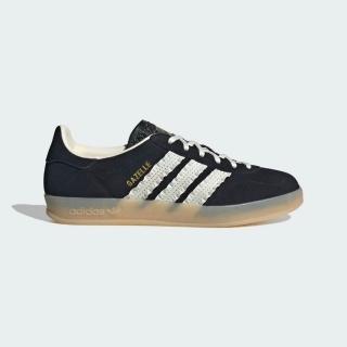 【adidas 愛迪達】GAZELLE INDOOR 運動休閒鞋(JS1412 女鞋 ORIGINALS復古休閒鞋 荷葉邊線條細節 黑)