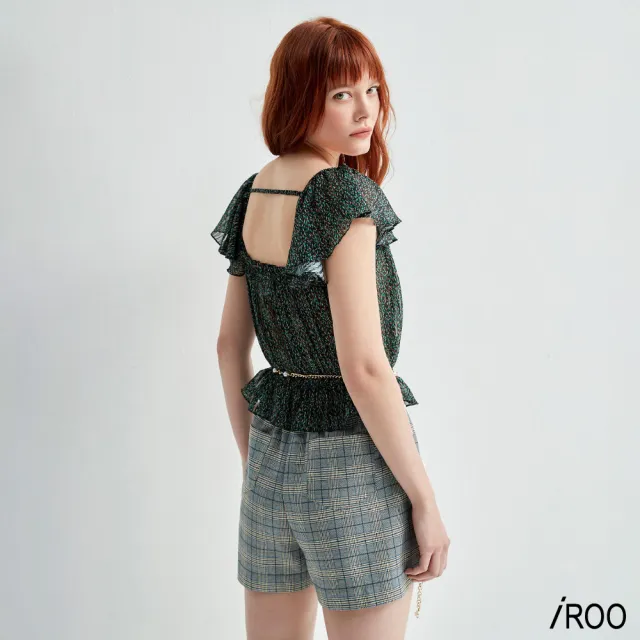 【iROO】寧靜藍格紋短褲