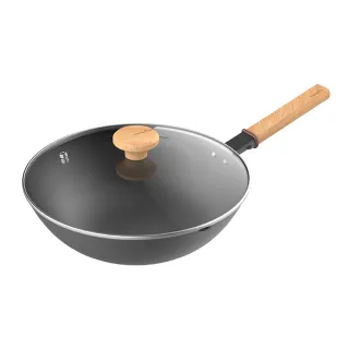 【Taste Plus】悅味元鐵 窒化鐵 無塗層 中式中華炒鍋 輕量化鐵鍋 30cm IH爐可用鍋(贈玻璃鍋蓋)