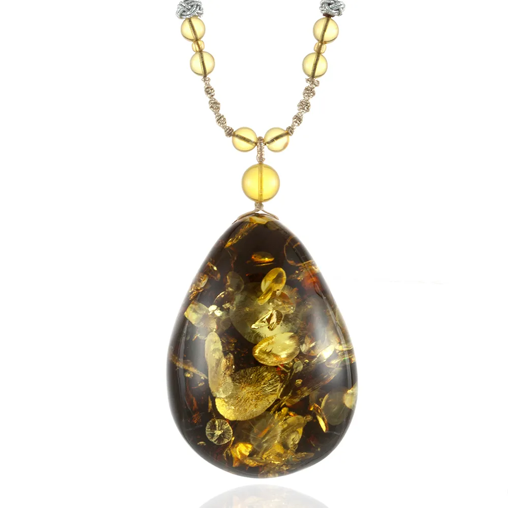 【Woogie武吉珠寶】琥珀蜜蠟精品級綠珀項鍊(特級景觀61x44mm)