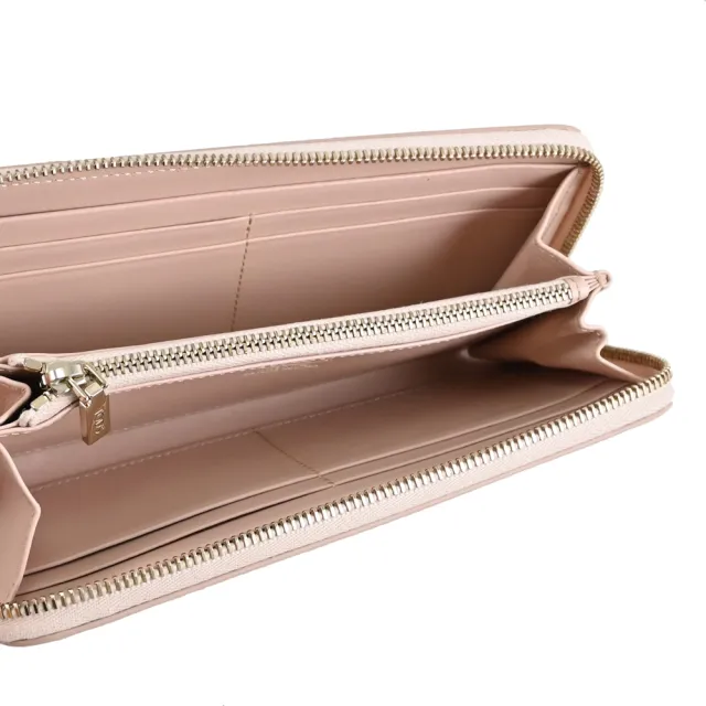 【TOD’S】TODS 簡約LOGO滑面牛皮拉鍊發財零錢長夾(淺粉)
