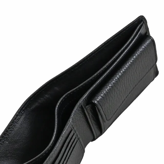 【TOD’S】TODS 金屬T 獅子LOGO小牛皮雙層4卡零錢短夾(黑)