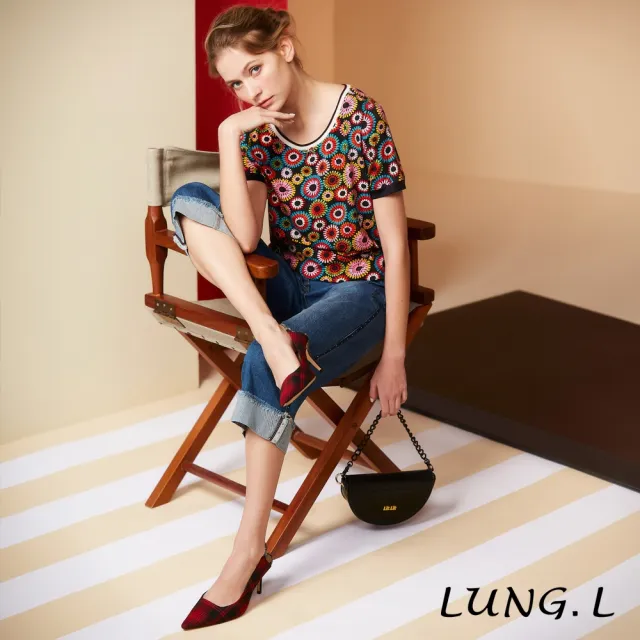 【LUNG.L 林佳樺】LR65E 藍色小直筒褲口翻褶女裝牛仔褲(春夏新品)