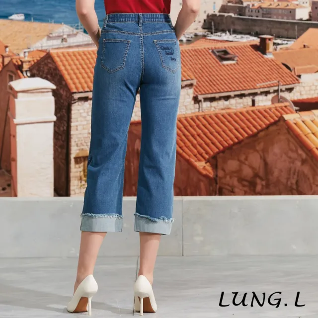 【LUNG.L 林佳樺】LR65E 藍色小直筒褲口翻褶女裝牛仔褲(春夏新品)
