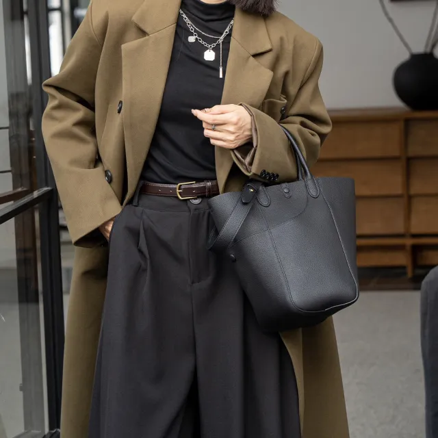 【Urban & Chic】雙11 輕奢通勤真皮女包｜肩背手提兩用水桶包｜高級感百搭款｜贈收納短夾