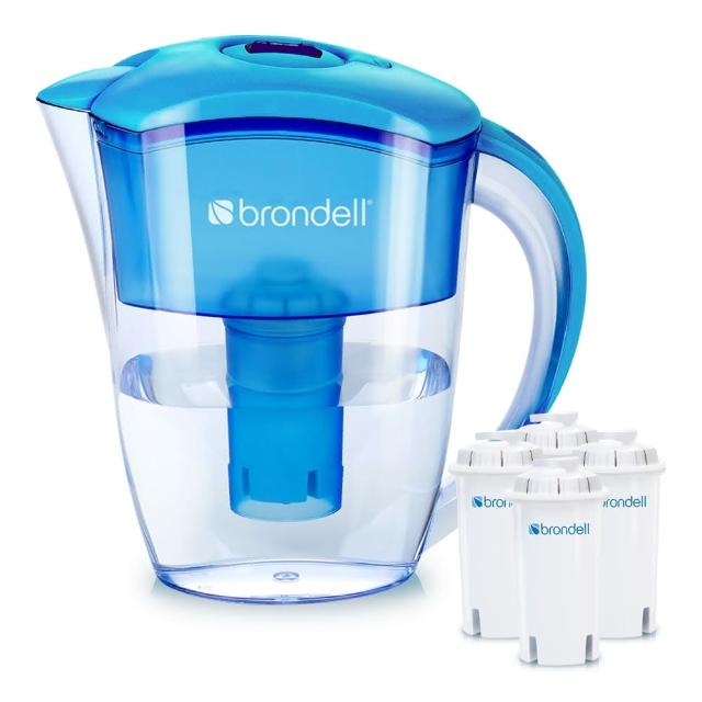 【Brondell】美國邦特爾 H2O+ 長效濾水壺 (藍)+八周長效濾芯(4入)(共1壺4芯)