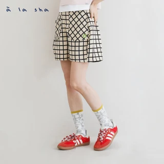 【a la sha】小蘋果大格紋剪接短褲裙