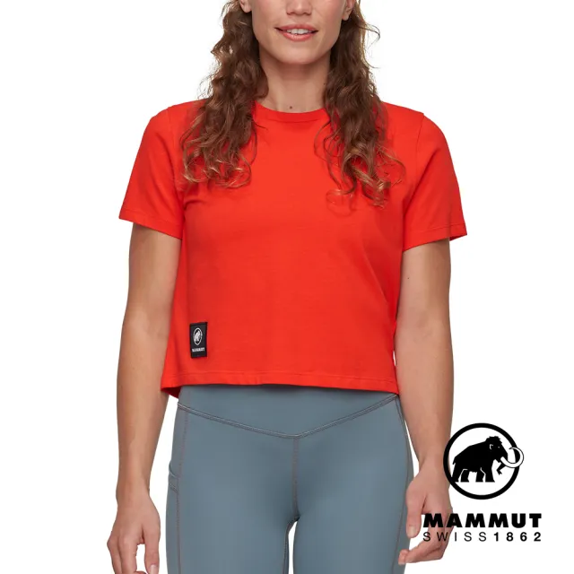 【Mammut 長毛象官方直營】Massone T-Shirt Cropped Patch 有機棉短版短袖T恤 經典紅 女款 #1017-05180