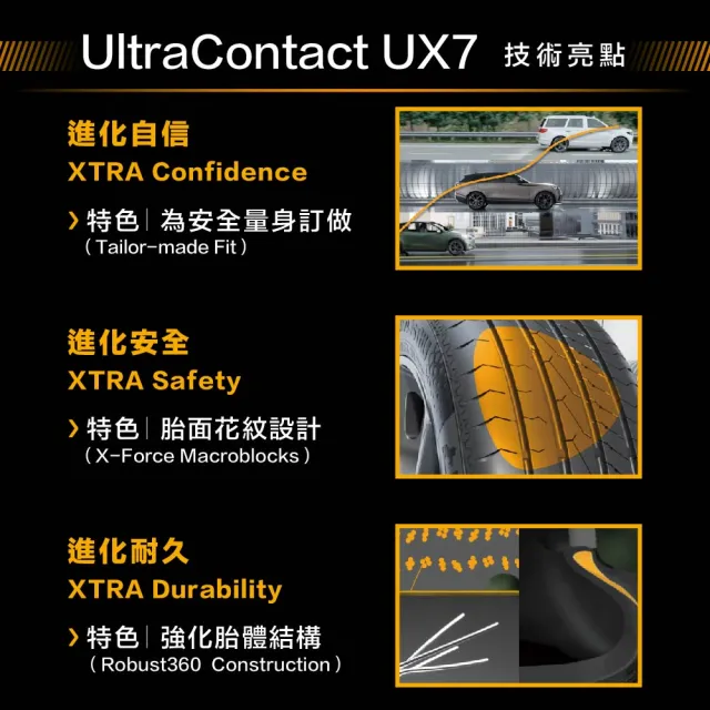 【Continental 馬牌】官方旗艦館_235/55R19 UX7 全能均衡型SUV胎4入(旗艦館安裝與1年道損補助)