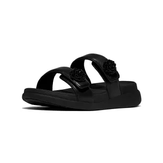 【FitFlop】F-MODE GO 珠扣可調式厚底雙帶涼鞋-女(靚黑色)