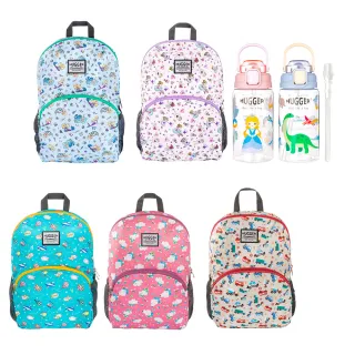 【HUGGER】兒童背包 + 550ml彈蓋吸管水壺附替換吸管(A4書包 小孩輕量休閒童趣防潑水減壓肩帶才藝上學後背)