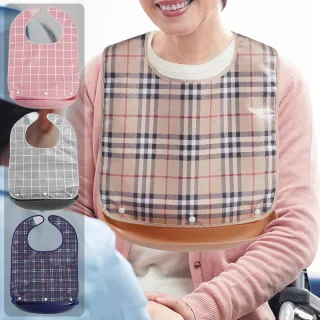 【挪威森林】成人格紋防水防油污圍兜-長款(成人吃飯圍兜口水圍兜 老人照護圍兜)