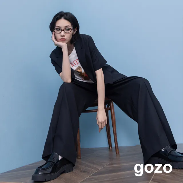 【gozo】A|舒適麻感顯瘦打褶西裝褲(兩色)