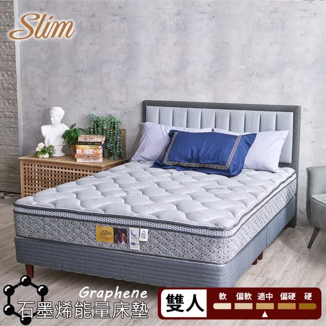 【SLIM】雙人石墨烯天絲乳膠記憶膠透氣獨立筒床墊5x6.2尺x21cm-健康型