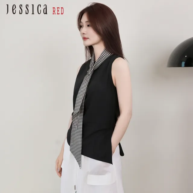 【Jessica Red】清涼百搭皺褶收腰無袖背心上衣R53304（黑）