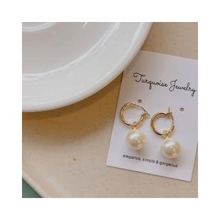【Turquoise Jewelry】現貨~S925銀耳針高級感氣質金色圓圈垂墜式珍珠耳環(氣質優雅/不過敏)