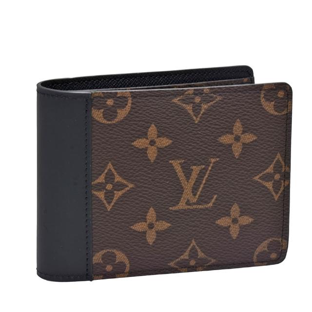 【Louis Vuitton 路易威登】Louis Vuitton Multiple 黑色牛皮拼接 荖花帆布 錢包 短夾(M69408)