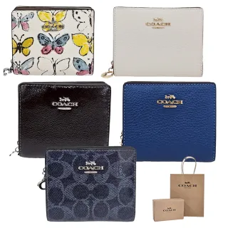【COACH】經典COACH馬車皮革暗釦式拉鍊短夾(多款可選/贈原廠紙袋紙盒)