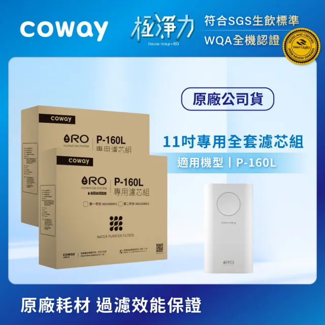 【Coway】RO逆滲透11吋專用全套濾芯組第一年+第二年份(適用P-160L淨水器)