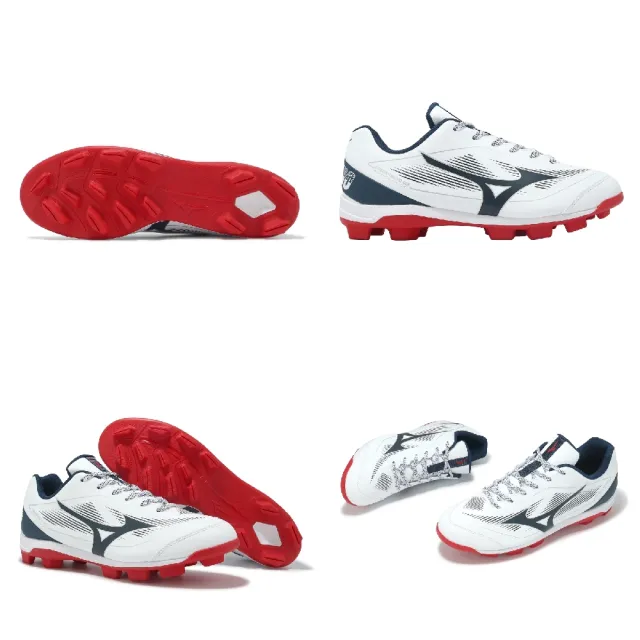 【MIZUNO 美津濃】棒壘球鞋 Cushionrevo DIA 寬楦 男鞋 白 藍 紅 支撐 11GP2560-14