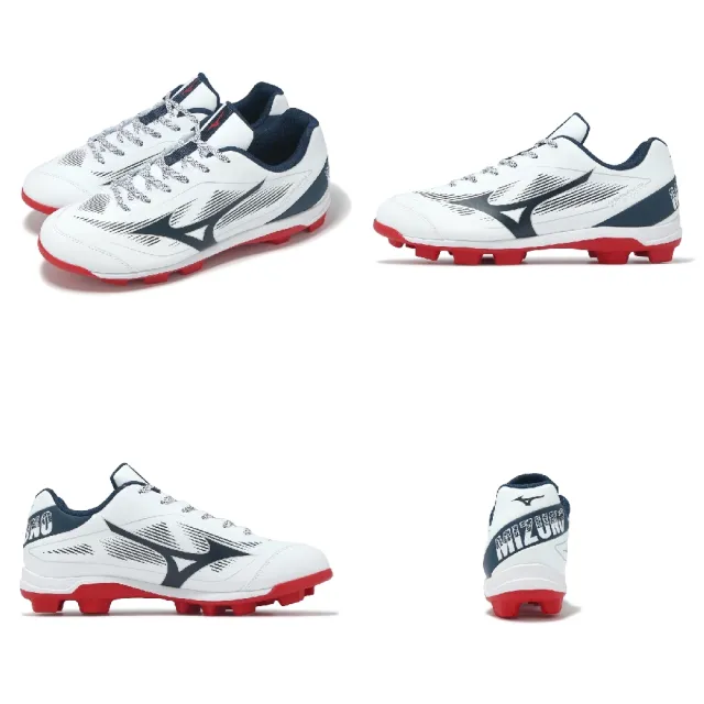 【MIZUNO 美津濃】棒壘球鞋 Cushionrevo DIA 寬楦 男鞋 白 藍 紅 支撐 11GP2560-14
