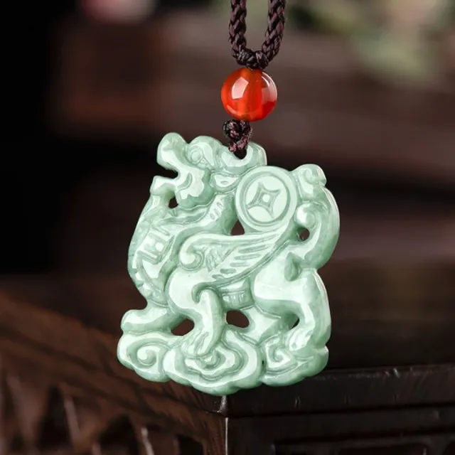 【Penny 珮妮】A貨翡翠豆綠金錢麒麟送福吊墜項鍊(母親節 交換禮物  生日禮 情人節 尾牙 新年 結婚)